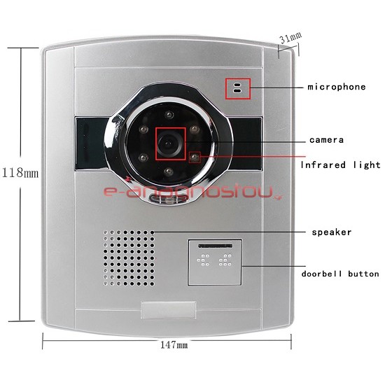 VDP-521 Σετ Θυροτηλεόραση μονοκατοικίας με 2 εισόδους, 1 οθόνη 7''και 2 μπουτονιέρες με κάμερα Θυροτηλεοράσεις για Μονοκατοικίες